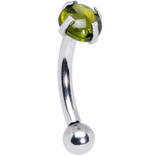 16G 5/16 Green CZ Gem Internally Threaded Curved Eyebrow Ring