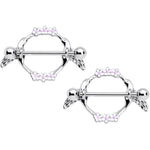 14G 9/16 Pink White Flower Hummingbird Nipple Shield Set