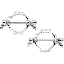 14G 9/16 Pink White Flower Hummingbird Nipple Shield Set