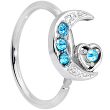 20G 5/16 Aqua CZ Gem Moon Heart Nose Hoop