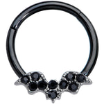16G 3/8 Black Gem Black Plated Bat Hinged Segment Ring