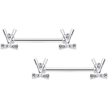 14G 9/16  Clear CZ Gem Crossed Golf Clubs Barbell Nipple Ring Set
