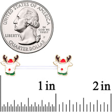 14G 9/16 Bioplast Reindeer Christmas Barbell Nipple Ring Set