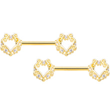 14G 9/16 Clear CZ Gem Gold Hue Fancy Heart Barbell Nipple Ring Set