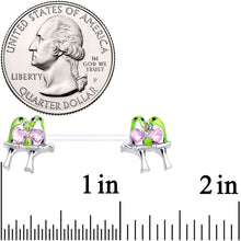14G 9/16 Pink Gem Bioplast Green Lovebirds Barbell Nipple Ring Set