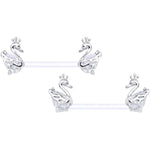 14G 9/16 Clear CZ Gem Bioplast Swan Queen Barbell Nipple Ring Set