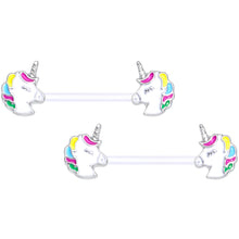 14G 9/16 Clear Bioplast Pastel Unicorn Barbell Nipple Ring Set