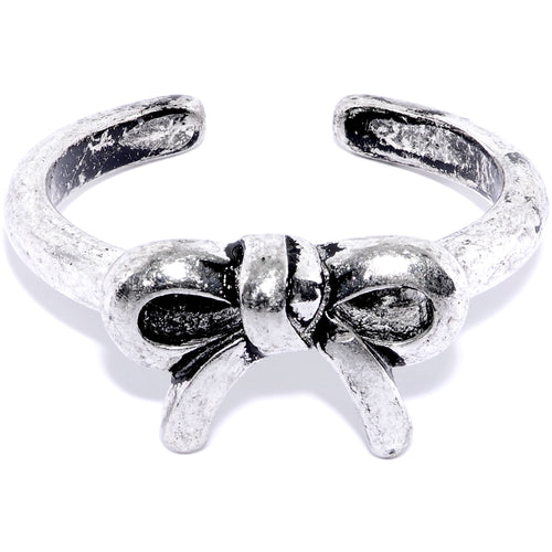 Rhodium Plated Pretty Bow Toe Ring
