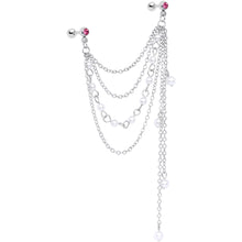 16G 1/4 Pink Gem Multiple Dangle Cartilage Chain Earring
