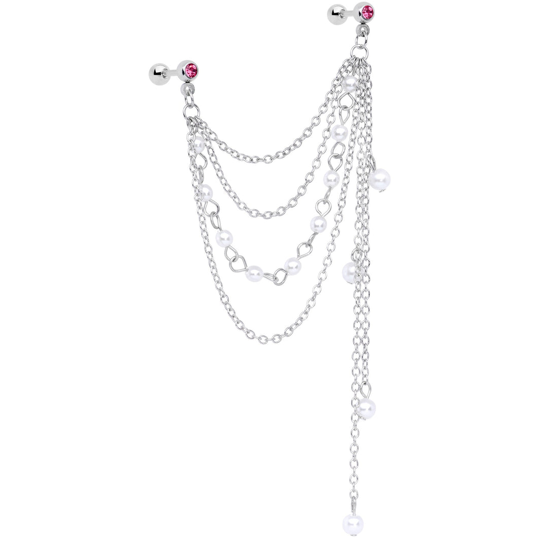 16G 1/4 Pink Gem Multiple Dangle Cartilage Chain Earring