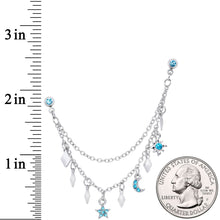 16G 1/4 Aqua Gem Moon Star Sun Dangle Cartilage Chain Earring