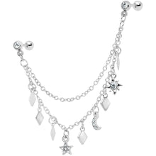 16G 1/4 Clear Gem Moon Star Sun Dangle Cartilage Chain Earring