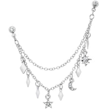 16G 1/4 Clear Gem Moon Star Sun Dangle Cartilage Chain Earring