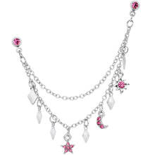 16G 1/4 Pink Gem Moon Star Sun Dangle Cartilage Chain Earring