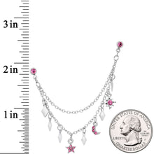 16G 1/4 Pink Gem Moon Star Sun Dangle Cartilage Chain Earring