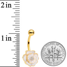 Clear Gem Gold Tone White Rose Reversible Belly Ring