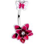 Clear Gem Pink Flower Butterfly Double Mount Belly Ring