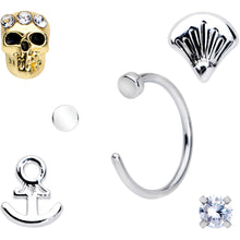 20G 1/4 5/16 Clear CZ Gem Shell Nautical Hoop Nose Bone Set of 6