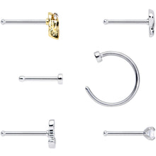 20G 1/4 5/16 Clear CZ Gem Shell Nautical Hoop Nose Bone Set of 6