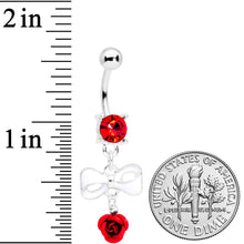 Red Gem Bow Rose Flower Dangle Belly Ring