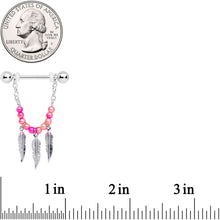 14G 1/2 Pink Peach Bead Feather Dangle Nipple Ring Set