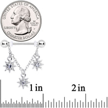 14G 1/2 Clear Gem Trio Stars Chain Dangle Nipple Ring Set
