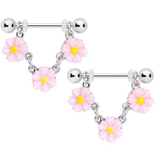 14G 18mm Pink Yellow Flower Cluster Chain Dangle Nipple Ring Set