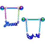 14G 18mm Rainbow Love Forever Chain Dangle Nipple Ring Set