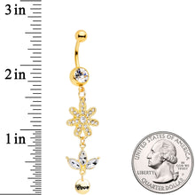 Clear Gem Gold Tone Flower Leaves Love Dangle Belly Ring