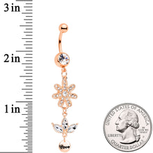 Clear Gem Rose Gold Tone Flower Leaves Love Dangle Belly Ring
