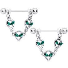 14G 1/2 Green Gem Trio UFO Space Alien Dangle Nipple Ring Set