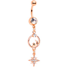 Clear Gem Rose Gold Tone Starry Moon Dangle Belly Ring
