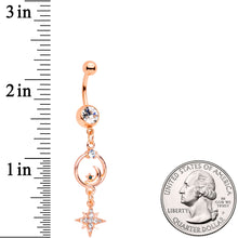Clear Gem Rose Gold Tone Starry Moon Dangle Belly Ring