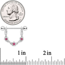 14G 3/4 Pink Gem Knotted Flower Dangle Nipple Ring Set