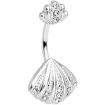 Clear Gem Nautical Scallop Shell Double Mount Belly Ring