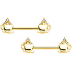 14G 9/16 Clear Gem Gold Tone Hot Cocoa Barbell Nipple Ring Set