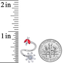 Clear CZ Gem Red Ladybug Flower Spiral Twister Belly Ring