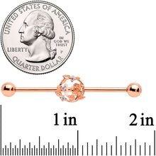 14G Clear CZ Gem Rose Gold Tone Floral Industrial Barbell 38mm