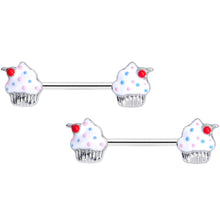 14G 9/16 Red White Sprinkle Cherry Cupcake Barbell Nipple Ring Set