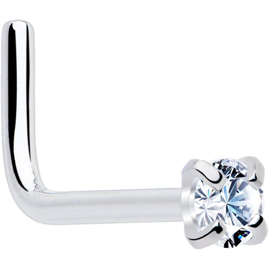 20G 1/4 Clear 2mm CZ Gem L Shaped Nose Ring