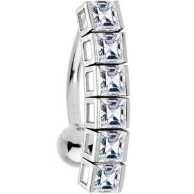 16G Solid 14K White Gold TOP DROP Cubic Zirconia SIX SQUARE TENNIS Belly Ring