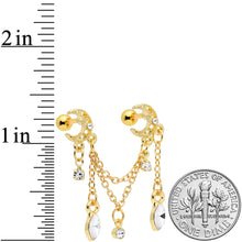 16G 1/4 Clear CZ Gem Gold Hue Moon Dangle Cartilage Chain Earring