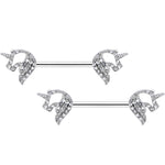 14G 9/16 Clear Gem Silhouette Unicorn Barbell Nipple Ring Set