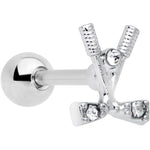 16G 1/4 Clear CZ Gem Crossed Golf Clubs Cartilage Tragus Earring