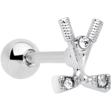 16G 1/4 Clear CZ Gem Crossed Golf Clubs Cartilage Tragus Earring