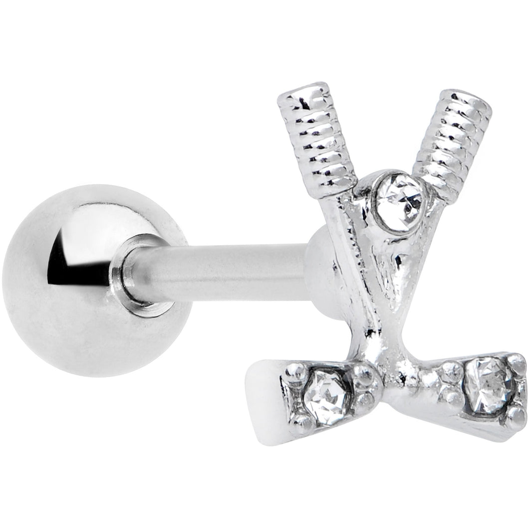 16G 1/4 Clear CZ Gem Crossed Golf Clubs Cartilage Tragus Earring