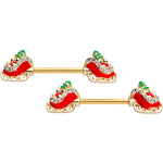 14G 9/16 Clear Gem Santa Sleigh Christmas Barbell Nipple Ring Set