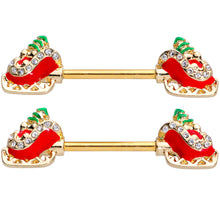 14G 9/16 Clear Gem Santa Sleigh Christmas Barbell Nipple Ring Set
