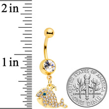 Clear Aqua Gem Gold Tone Whale Dangle Belly Ring