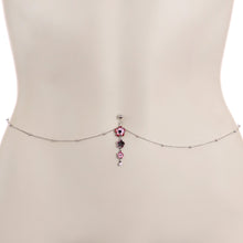 Clear Pink Gem Pink Tropical Flower Dangle Belly Ring Belly Chain